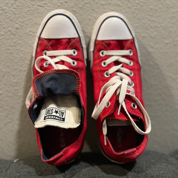 Converse Shoes - Red converse with double tongue (navy). Women’s size 8.